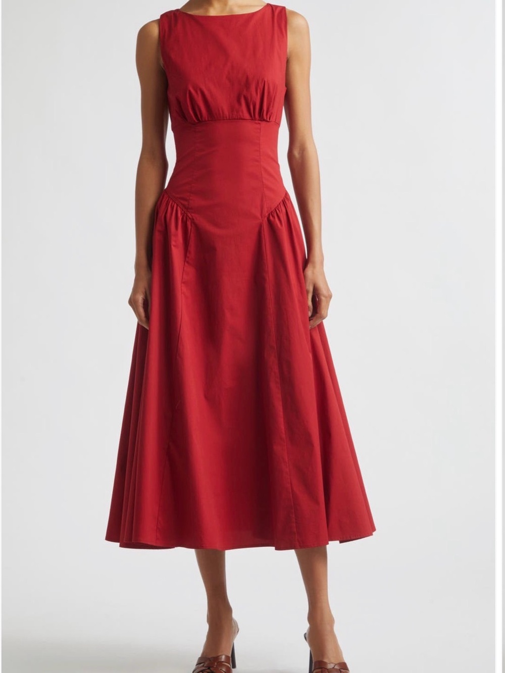 STAUD Gwen Drop Waist A-Line Midi Dress